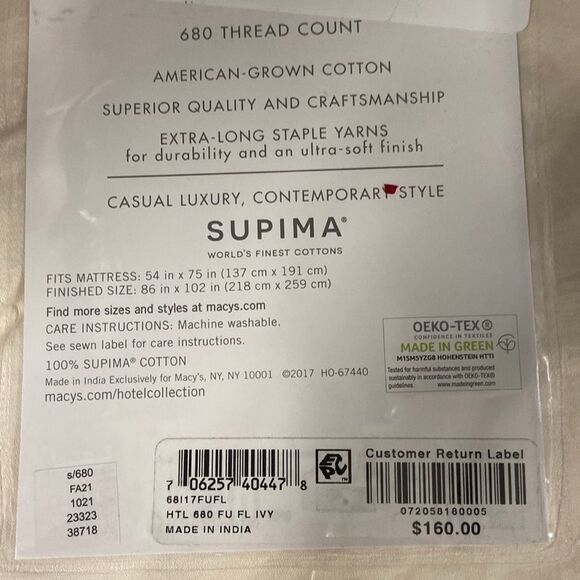 Hotel Collection 100% Supima Cotton 680 Thread Count Flat Sheet, Color:. Beige - Picture 2 of 3